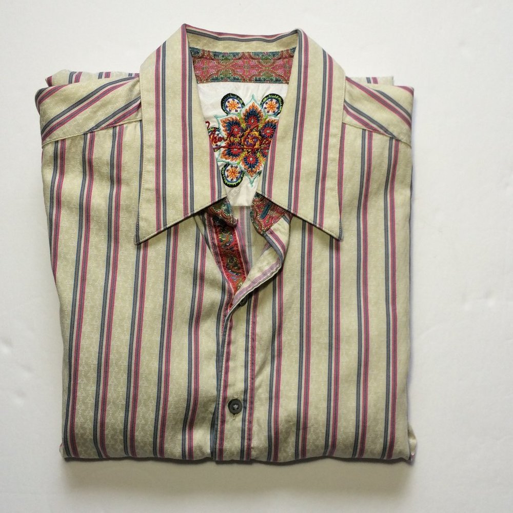 Robert Graham Striped Button Front Shirt Medium Multicolor Contrast Flip Cuffs